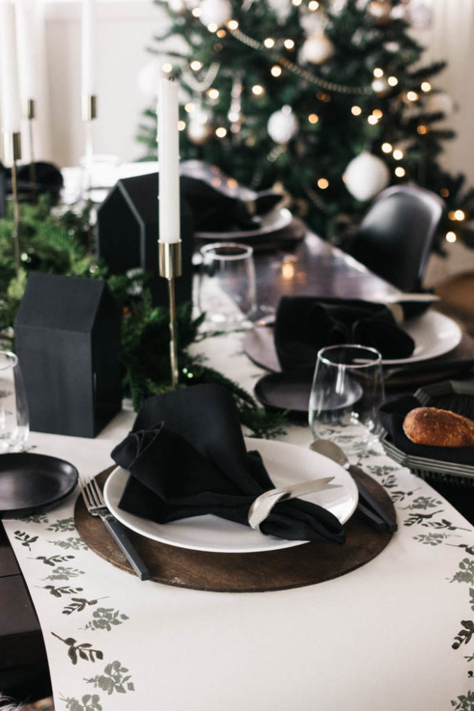 Candlesticks on Christmas tablescape