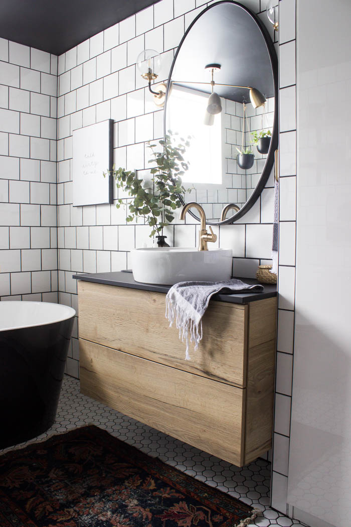 Vanity in the modern bathroom reveal.