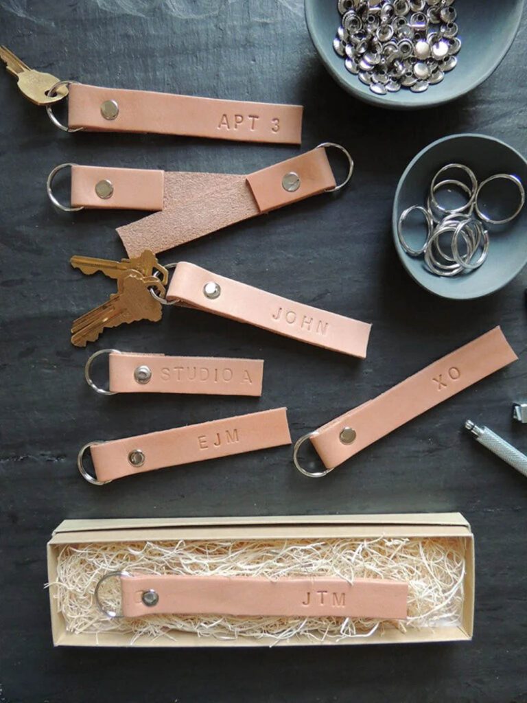 leather key rings customized with stamped message