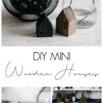 These DIY Mini Wooden Houses are adorable! Love the simple & modern design. The dark stains are beautiful. It's the perfect addition to any coffee table or shelf styling! A great scrap wood project! #scrapwood #winterdecor #holiday #minihouse #woodworking