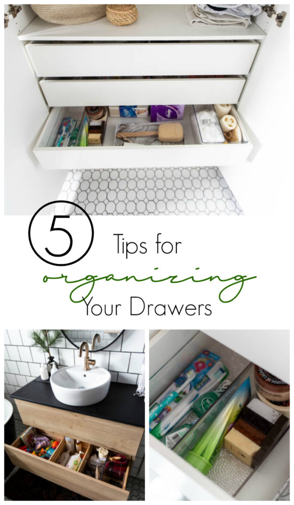 Beautifully organized bathroom! Love these 5 great tips for organizing your drawers. So many practical and functional ideas for how to organize with just a few items. Beautiful stylish organization! #organization #bathroomorganization #modernbathroom #homeorganization