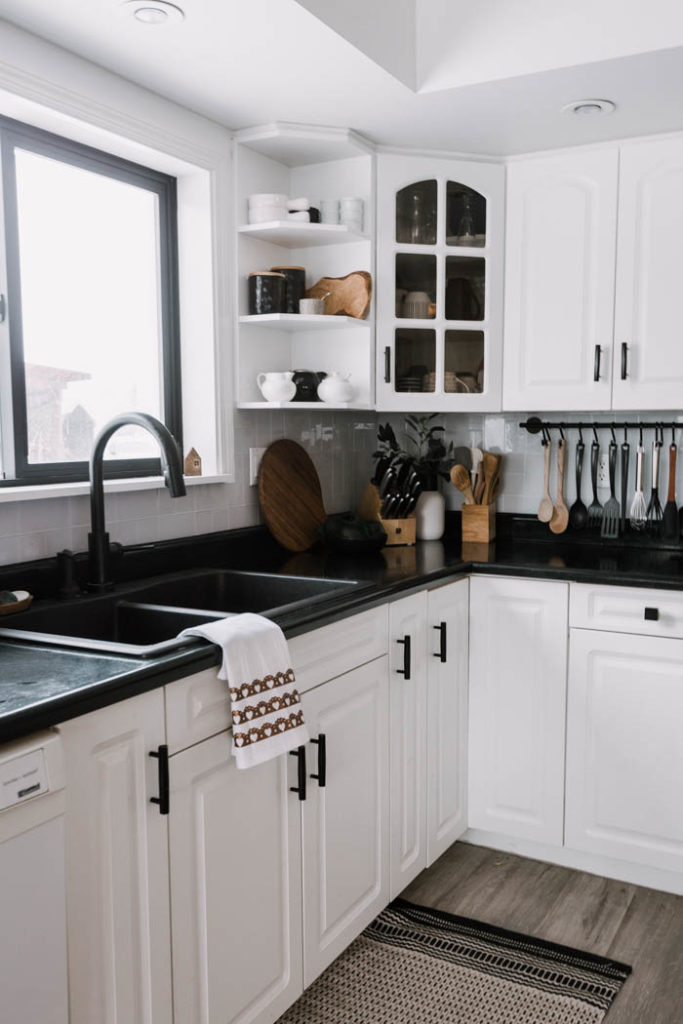 Modern kitchen with black painted window frames