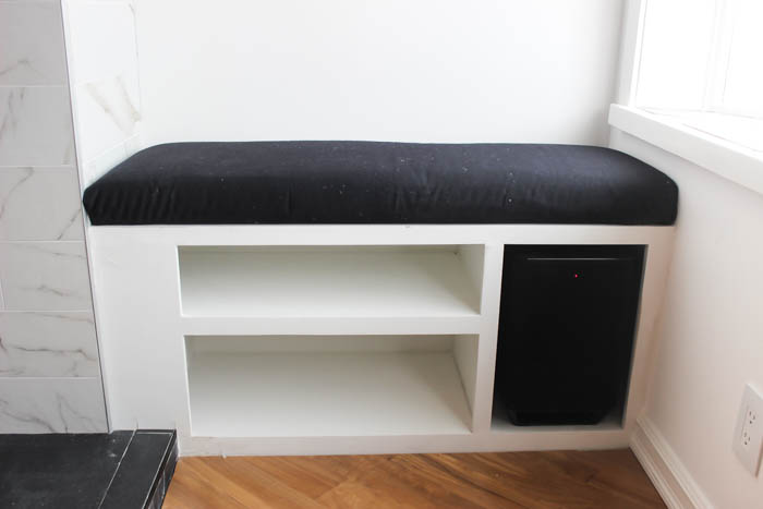simple built-in bench with black upholstery