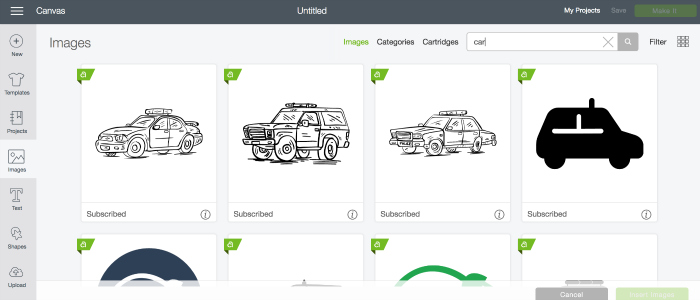 Cutting out car images in the Cricut design space