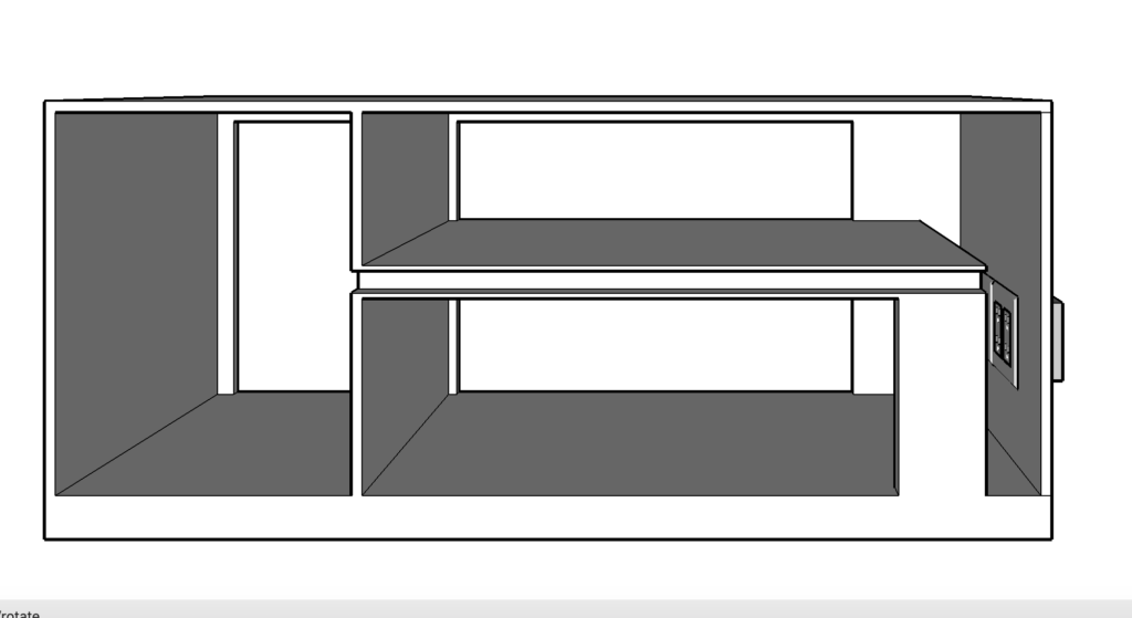 tv and electronic cords hidden behind bench