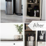 collage of water cooler outside and inside cabinet with text overlay reading "before" and "after"