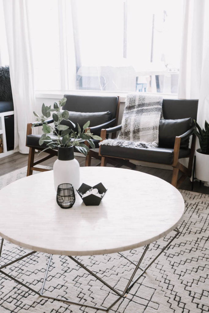 modern living room with coffee table vignette