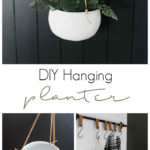 collage of white hanging planter photos with text overlay reading "DIY hanging planter"