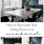 A collage of dining room photos with text overlay reading "How to renovate your dining room in a weekend"