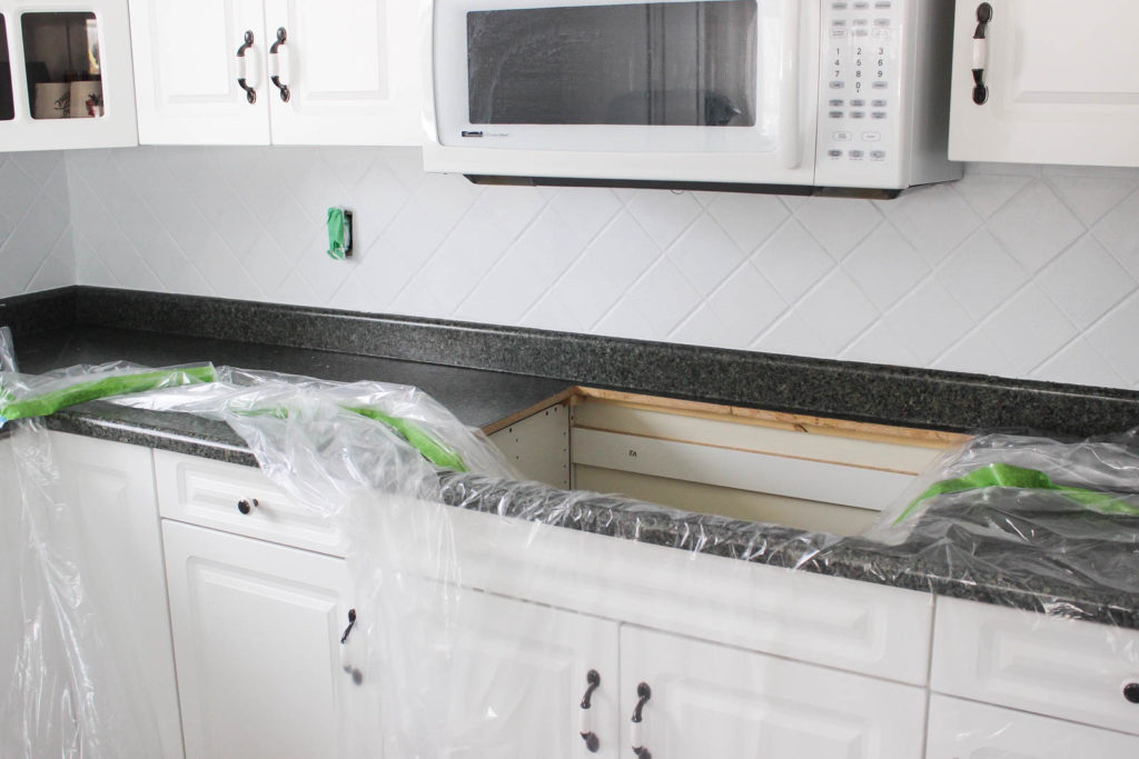 bright kitchen with painted countertops