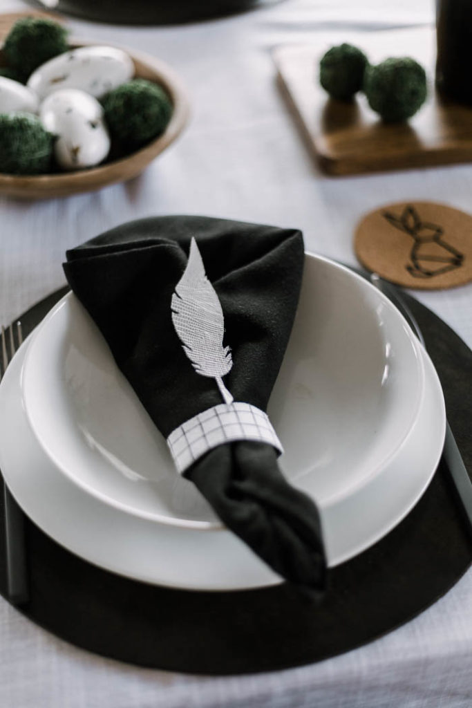 black and white place setting