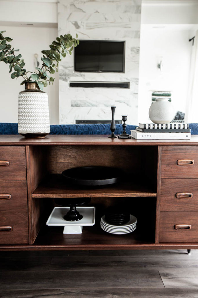 A sideboard that had drawers replaced with a shelf