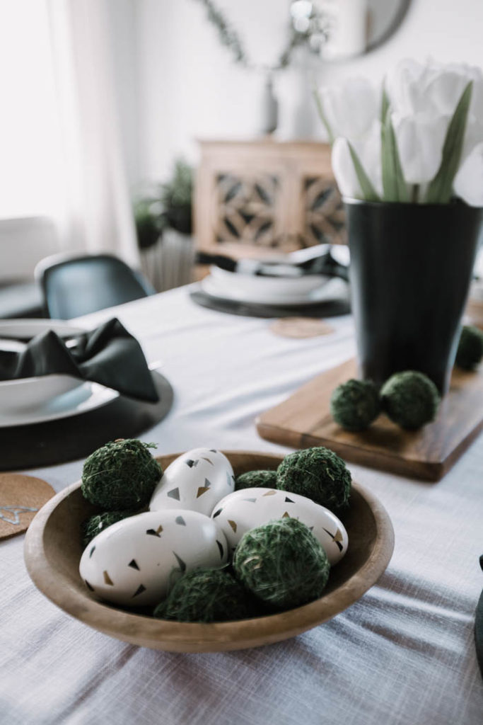 Modern Easter eggs in a tablescape