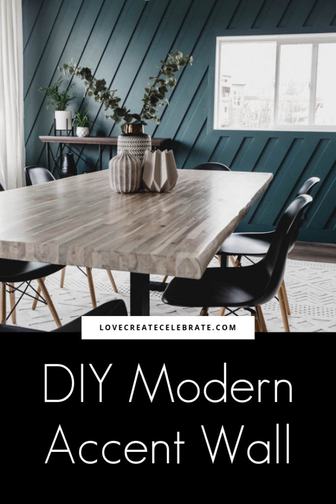 Beautiful modern dining room photo with text overlay reading "DIY Modern Accent Wall"