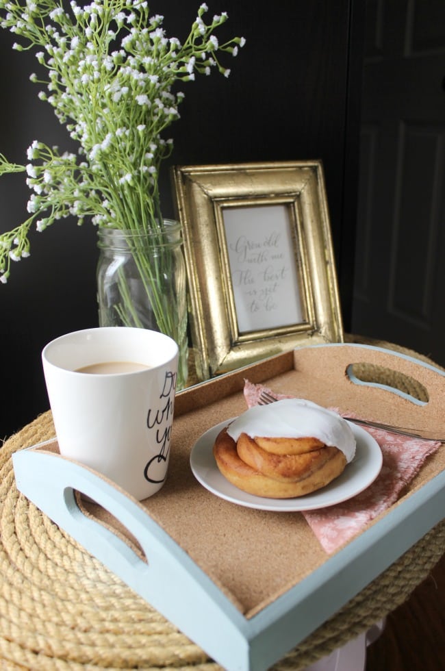 Cork and wooden tray for mother's day.