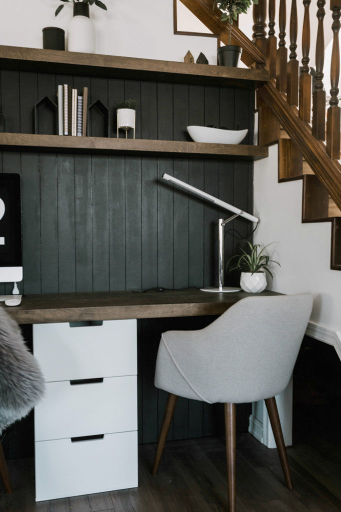Modern desk with shiplap feature wall