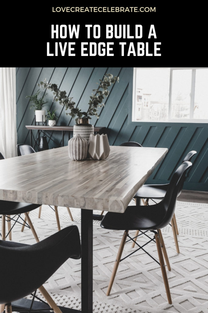 A modern live edge dining table with text overlay reading "how to build a live edge table"