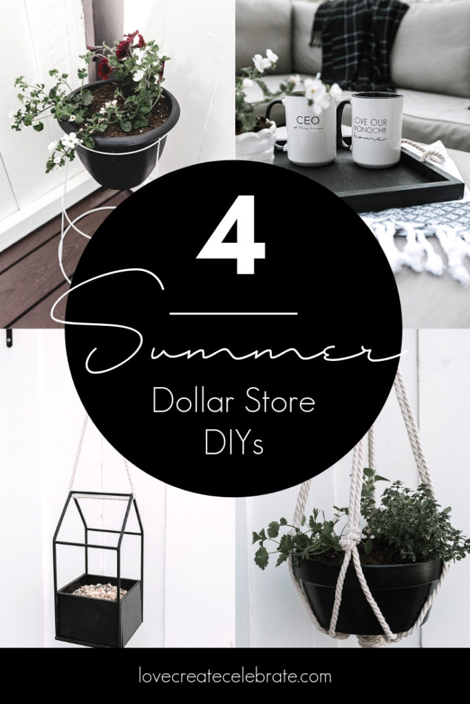 Collage of Summer Dollar Tree DIY ideas with text overlay reading "4 summer dollar store DIYs"