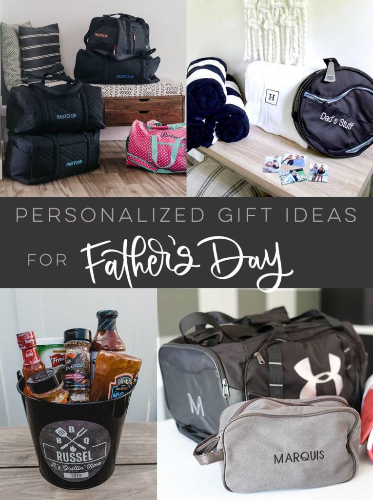 collage of personalized father's day gift ideas with text overlay reading, "personalized gift ideas for Father's Day"