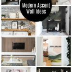 collage of modern accent walls with text overlay reading, "20+ modern accent wall ideas"
