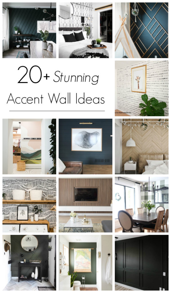 collage of accent wall ideas with text overlay reading "20+ stunning accent wall ideas"