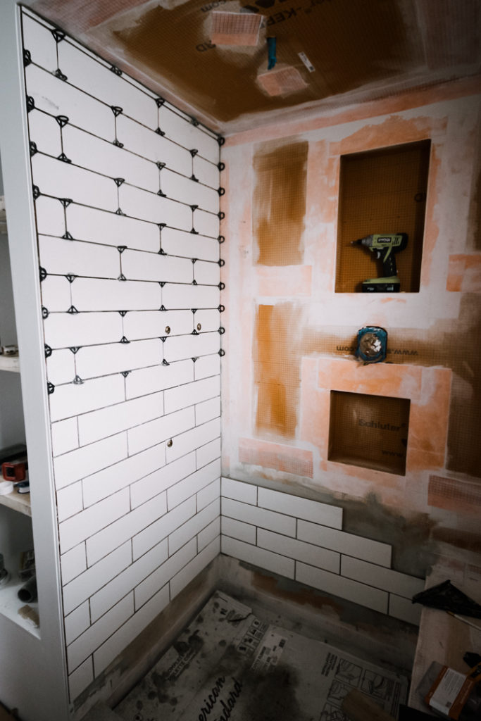 bathroom photo showing how to stop and restart tiling projects