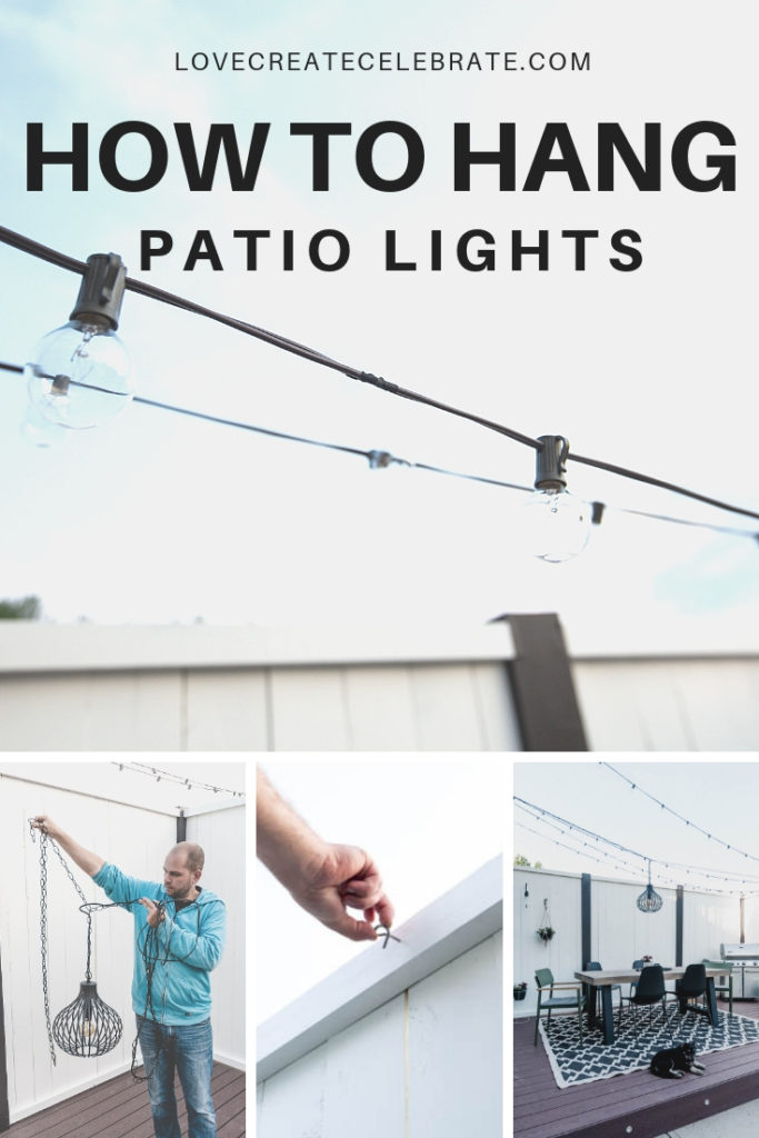 Collage of patio lights with text overlay reading, "How to hang patio lights"