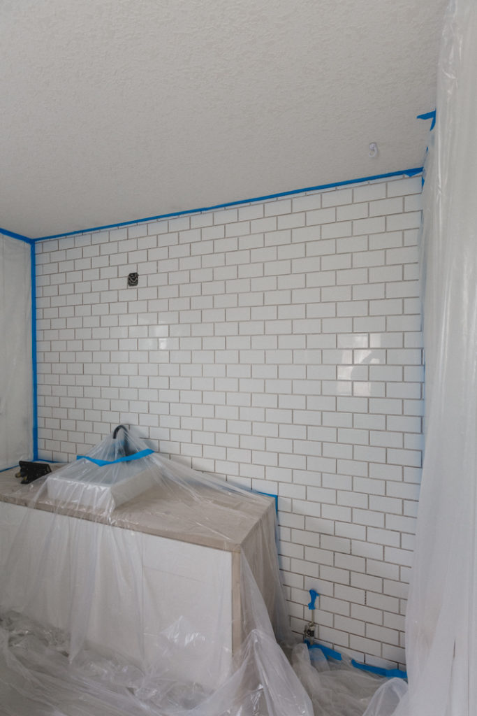 tiled subway tile before grout