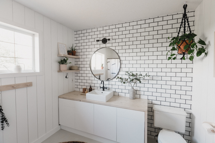 Gorgeous bathroom accent wall with subway tile