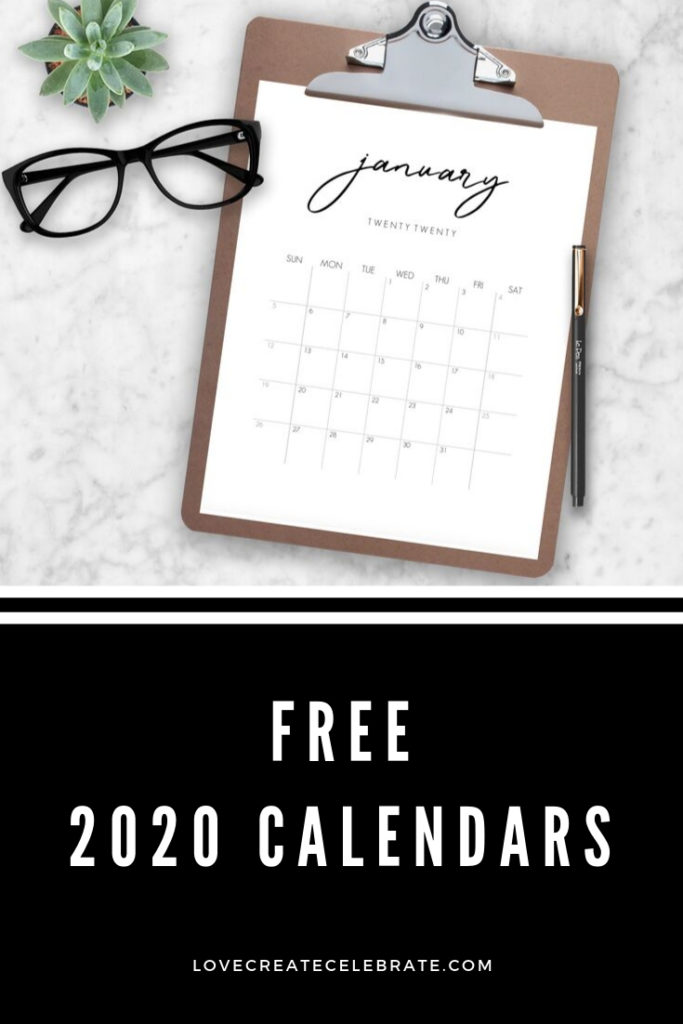 Free 2020 calendar printables