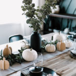 modern tablescape with wooden name place settings