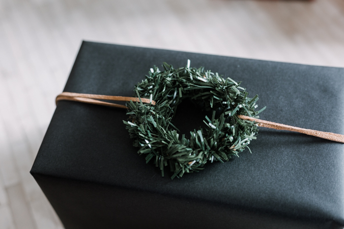 Mini evergreen wreath for gift wrap