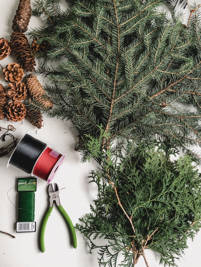 foraged greenery to add to DIY Pine Wreath for Christmas