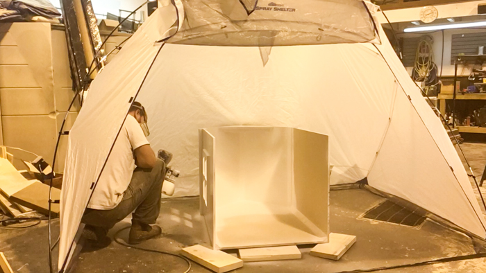 Painting in the paint tent