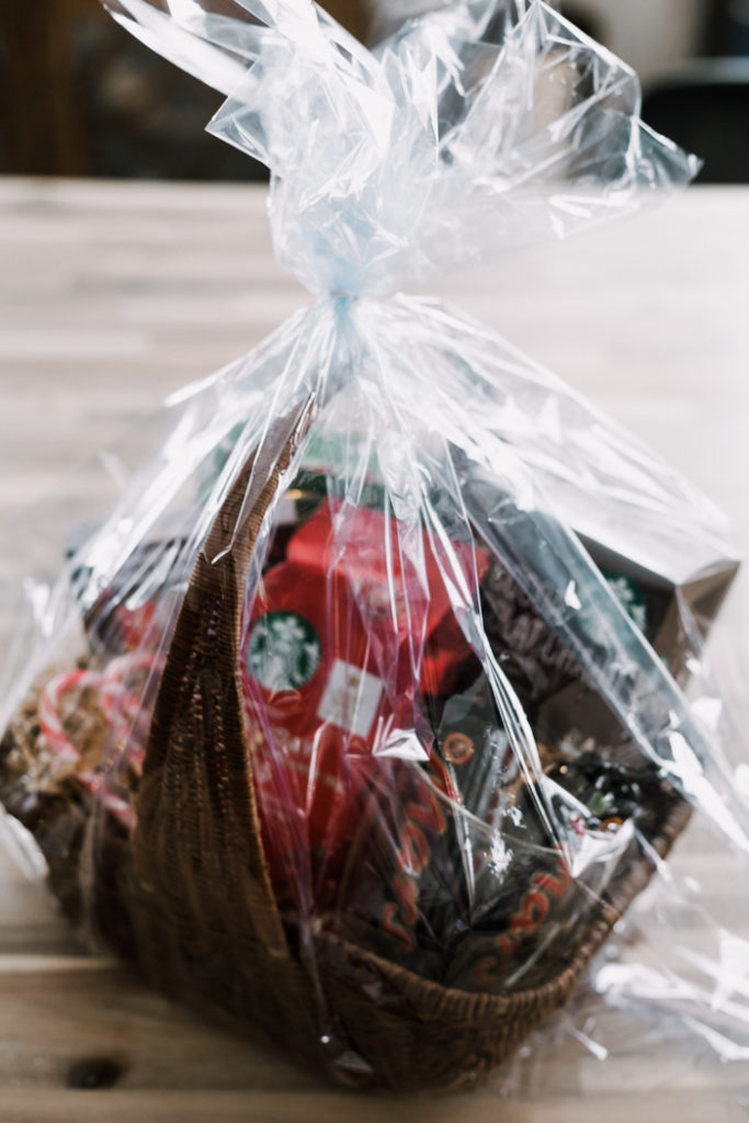 putting the basket in a shrink wrap bag