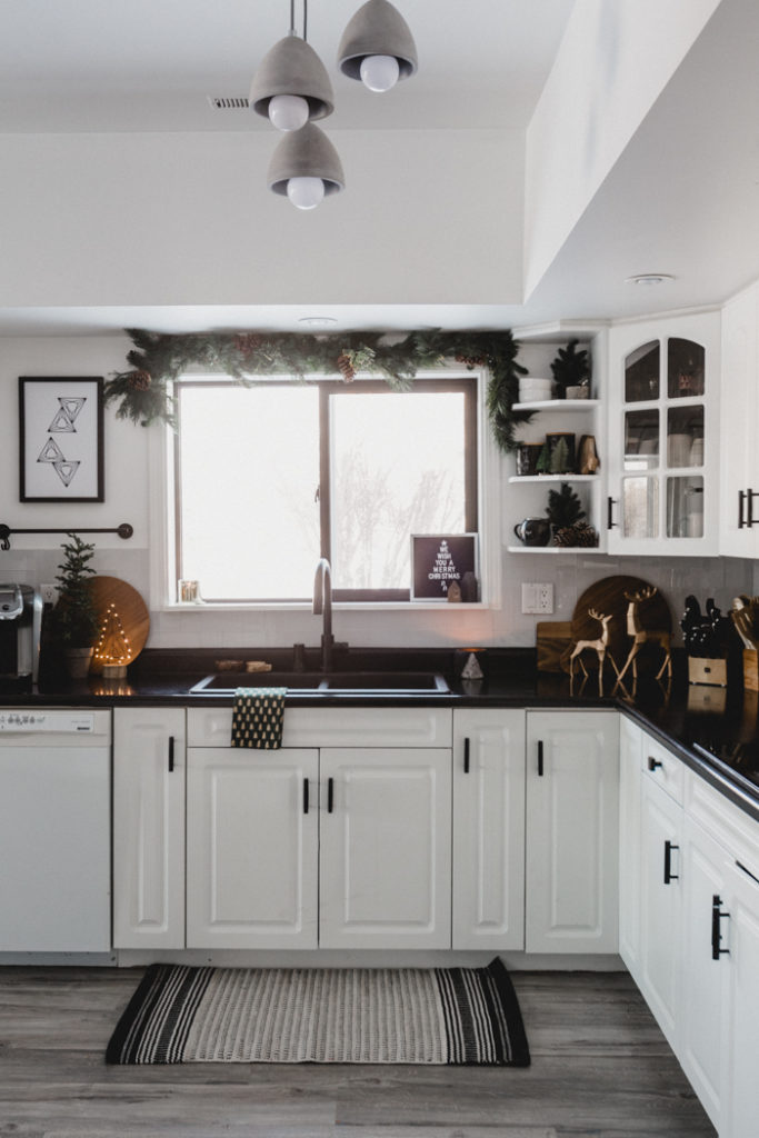 Christmas kitchen with window decorated