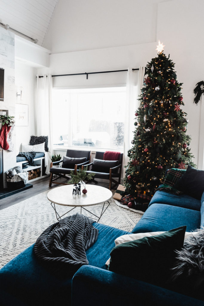 Blue couch in a modern living room