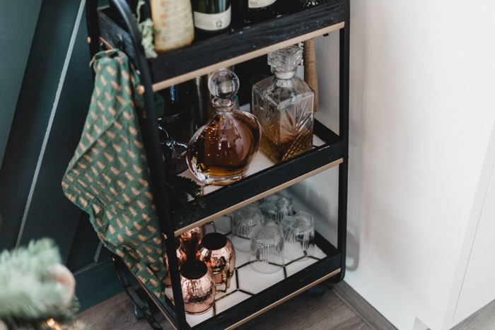 Bar cart styling for Christmas