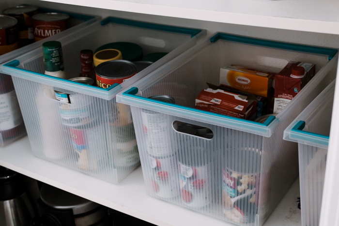 baskets sorting food in the pantry