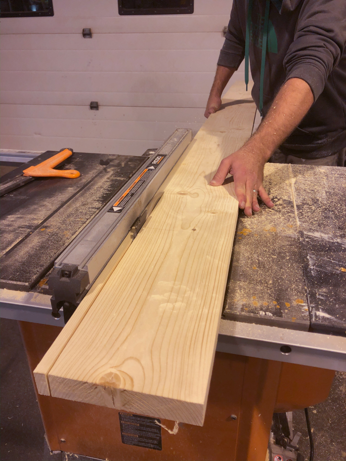 cutting wood slats for modern feature wall