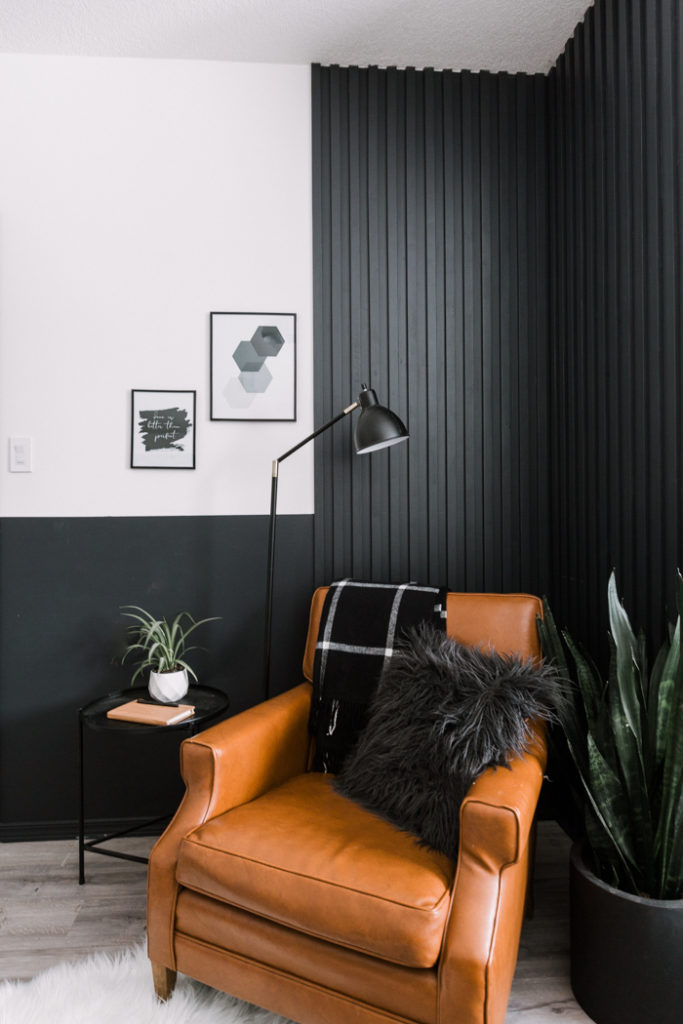 Wood Slat wall in reading nook