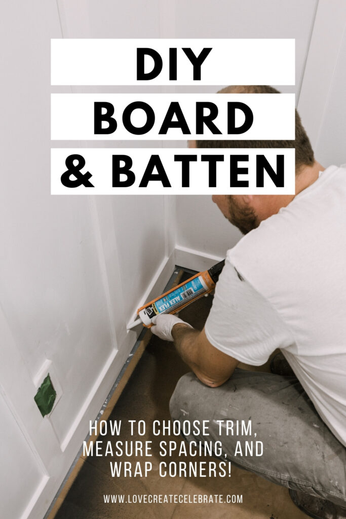 photo of sealing board and batten with text reading DIY Board and Batten