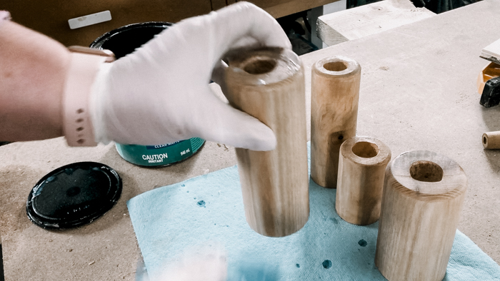 Finishing wooden candlestick holders