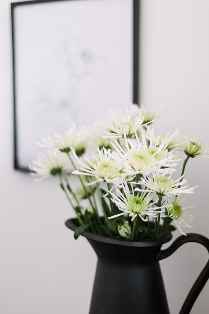 white flowers in bedroom