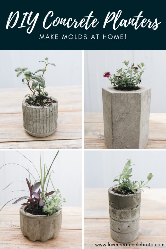 collage of planters with text reading DIY concrete planters