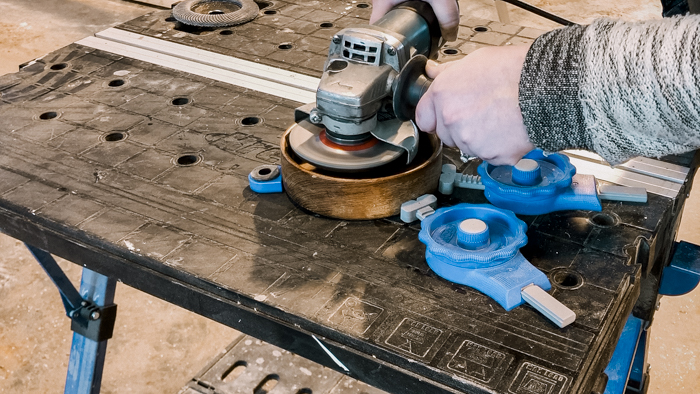 Using a Grinder to grind down wood