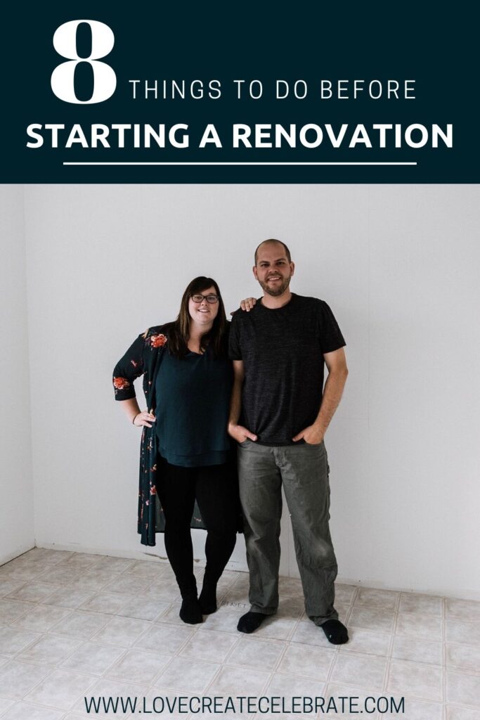 empty room with renovators and text reading 8 things to do before starting a renovation