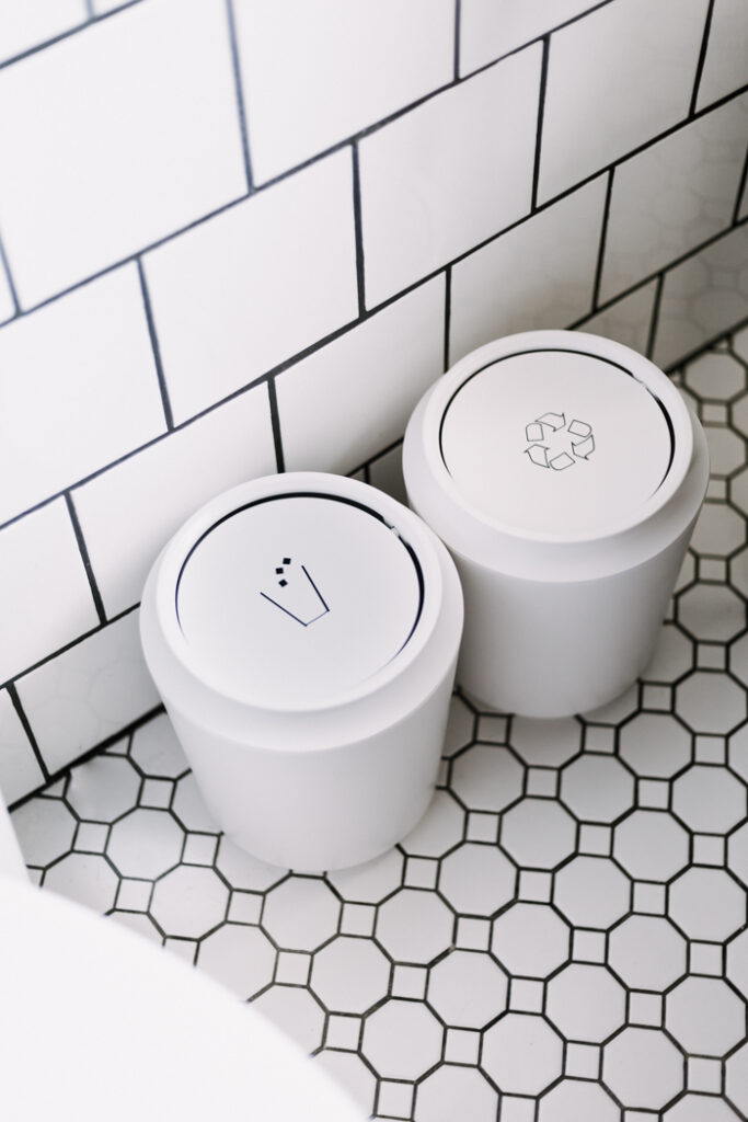 Bathroom labels for trash and recycling to reduce waste at home