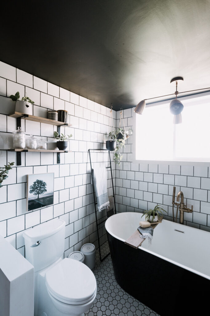 beautiful bathroom with black ceiling