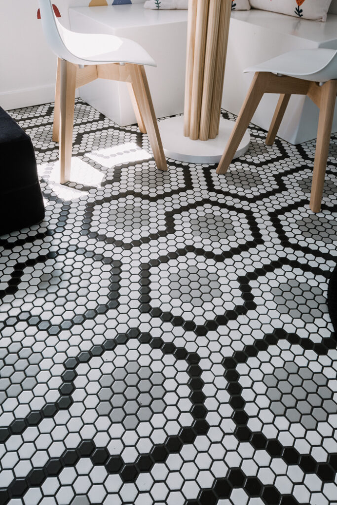 patterned black and white tile